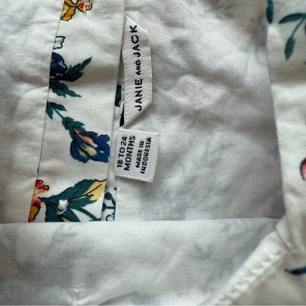 Janie and Jack Girls' Ivory Floral Sweetheart Blouse Size 18-24 Spring Cotton